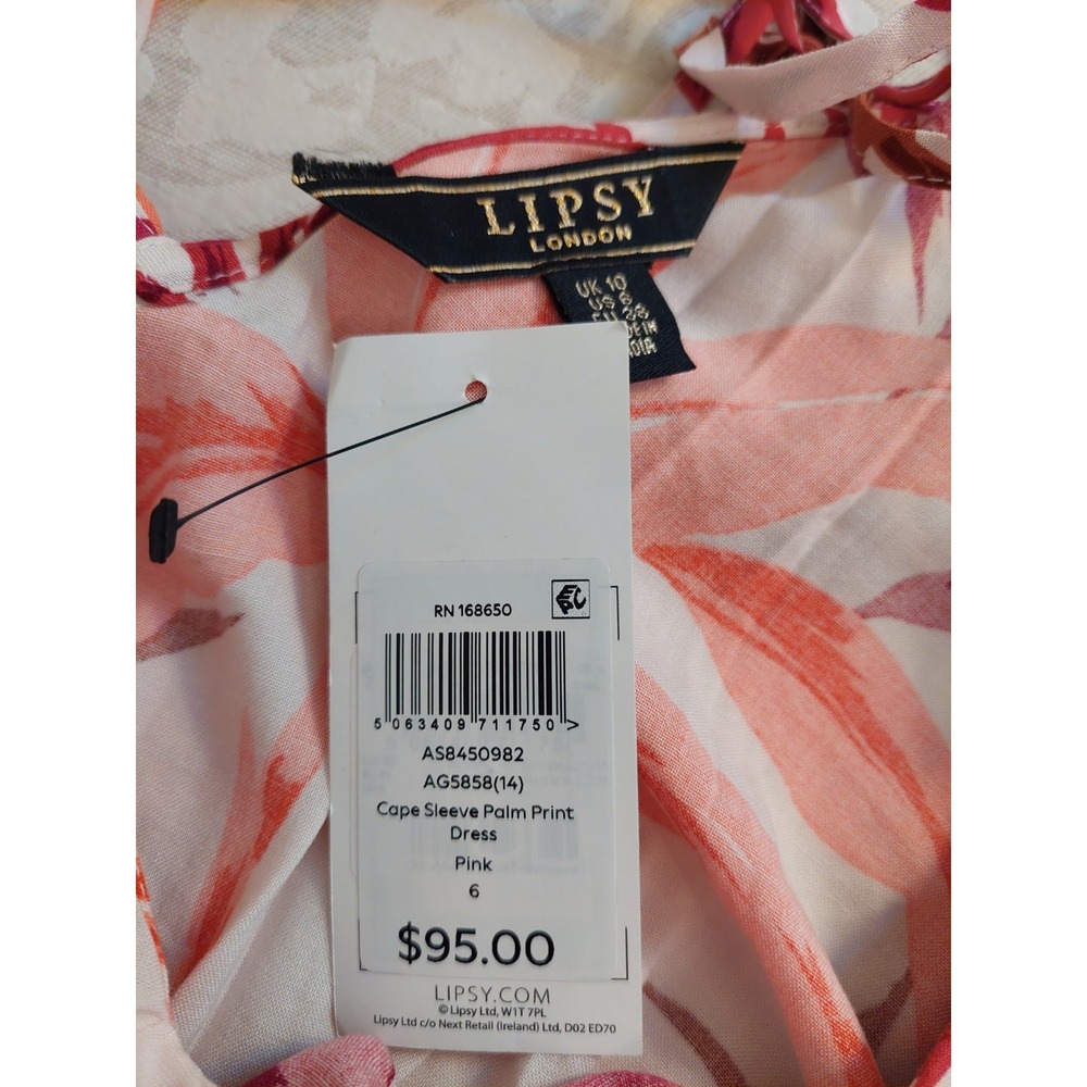 Lipsy London Palm Print Maxi Dress Red With Vibrant Palm Leaves Viscose Sz 6 NEW - Picture 10 of 12